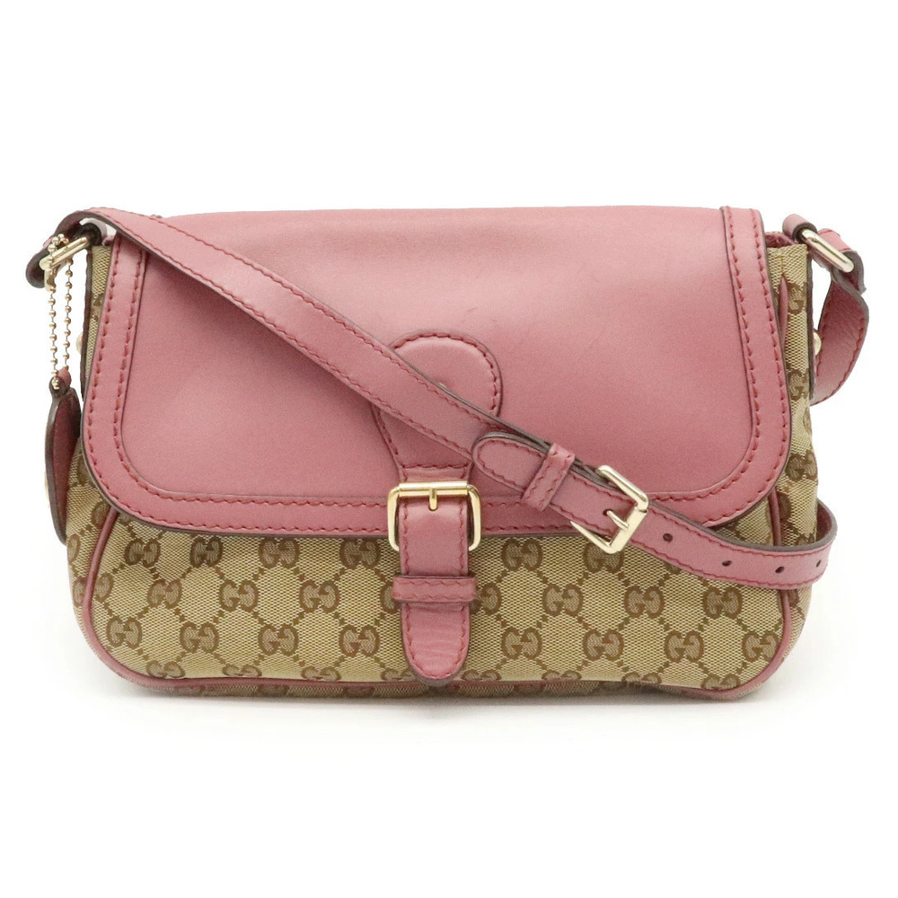 Gucci GG Canvas Crossbody Bag Leather Beige Brown Cream Mauve Pink